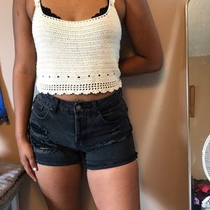 Black Distressed Denim High Wasted Shorts